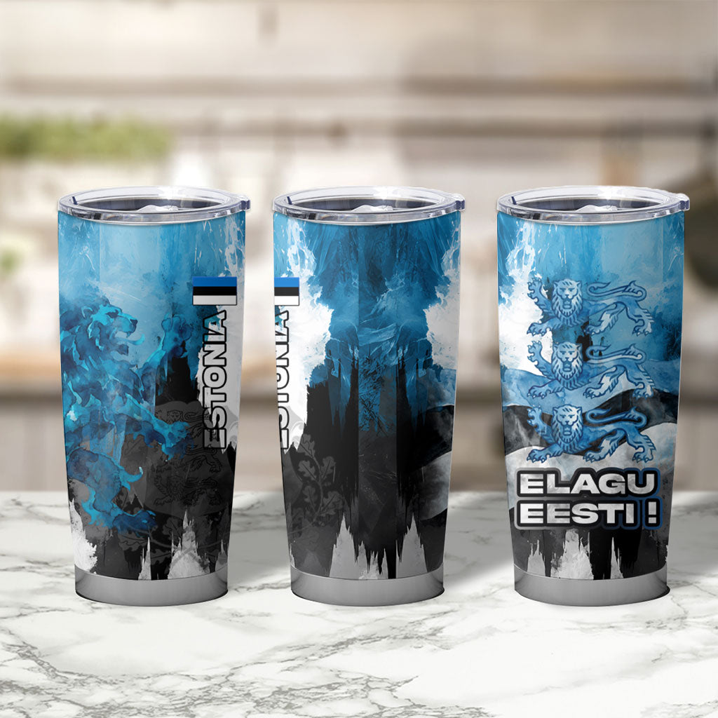 Estonia Elagu Eesti Lions Tumbler Cup Watercolor Splash Flag Heraldic