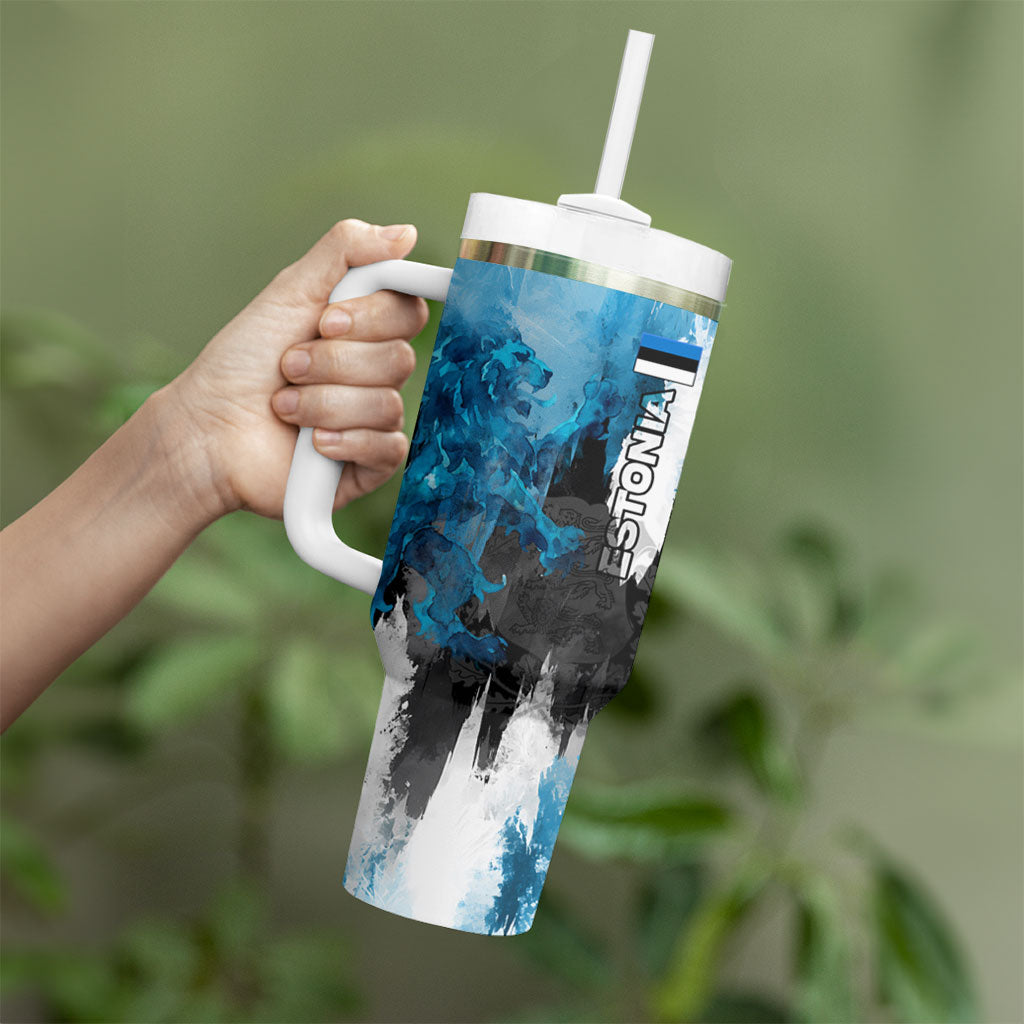 Estonia Elagu Eesti Lions Tumbler With Handle Watercolor Splash Flag Heraldic