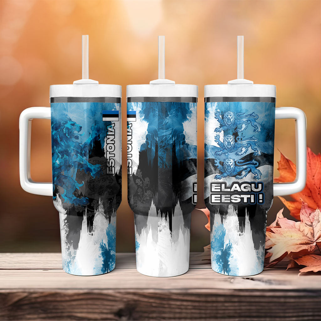 Estonia Elagu Eesti Lions Tumbler With Handle Watercolor Splash Flag Heraldic