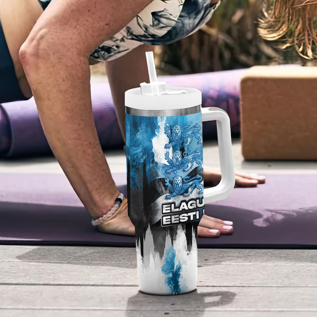 Estonia Elagu Eesti Lions Tumbler With Handle Watercolor Splash Flag Heraldic