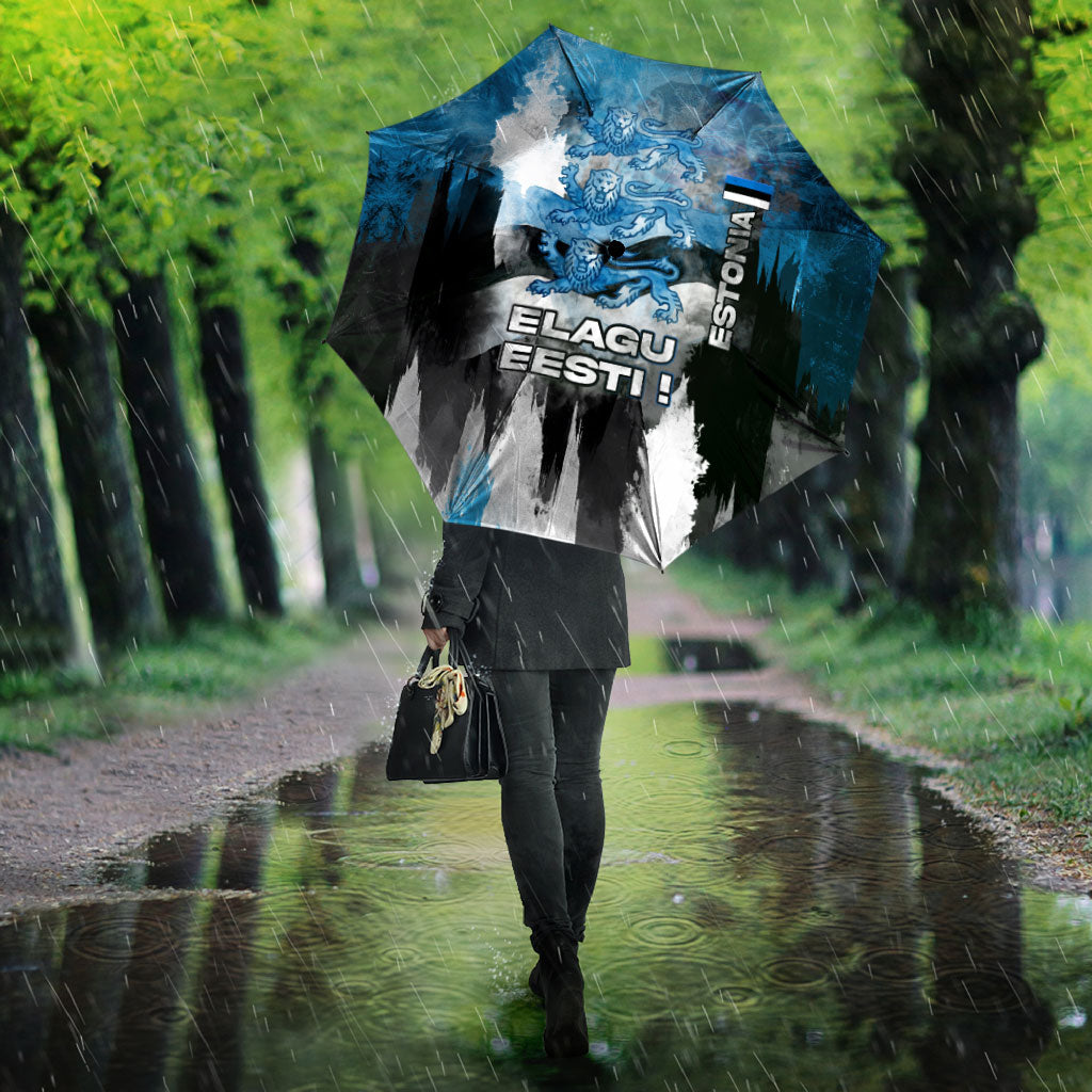 Estonia Elagu Eesti Lions Umbrella Watercolor Splash Flag Heraldic