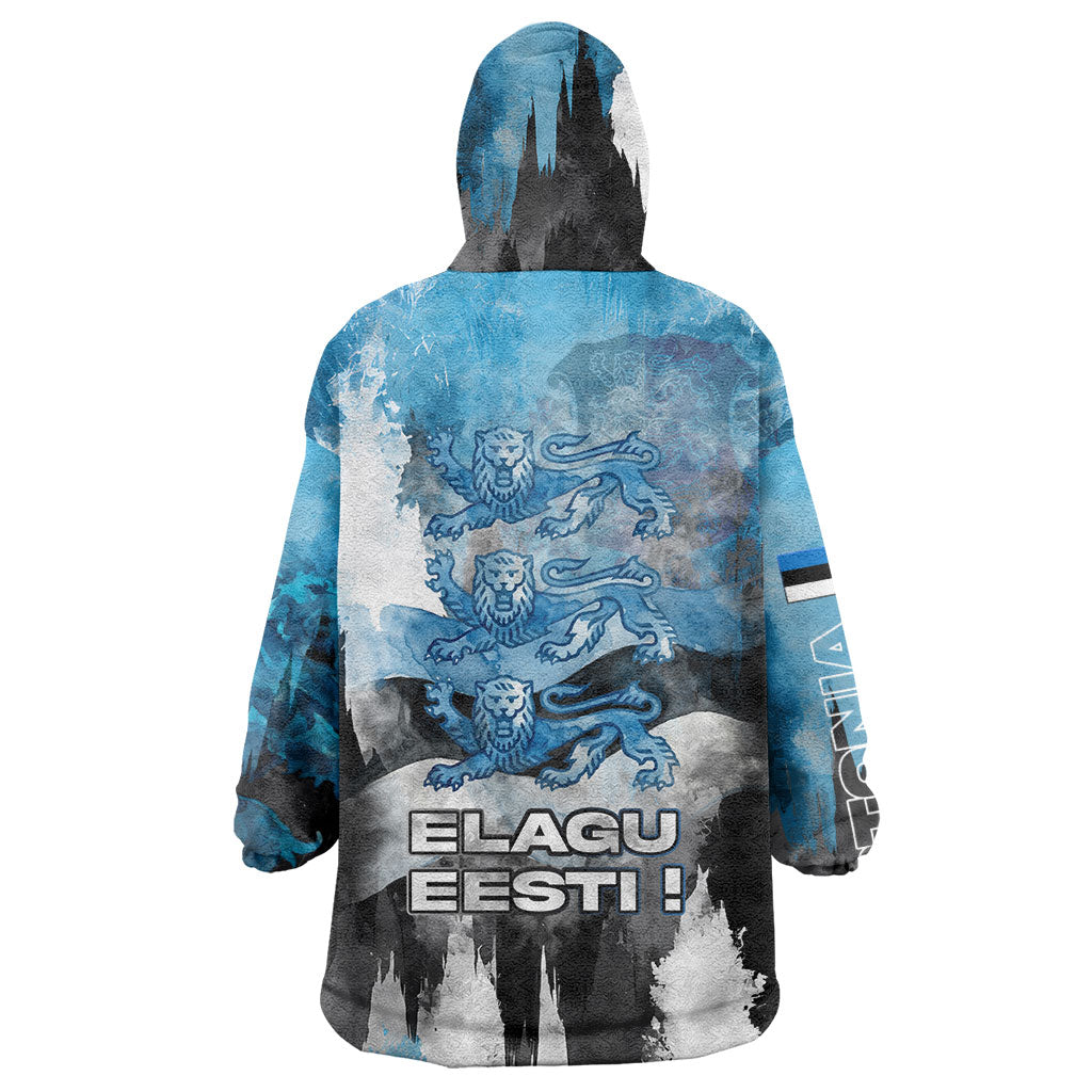 Estonia Elagu Eesti Lions Wearable Blanket Hoodie Watercolor Splash Flag Heraldic