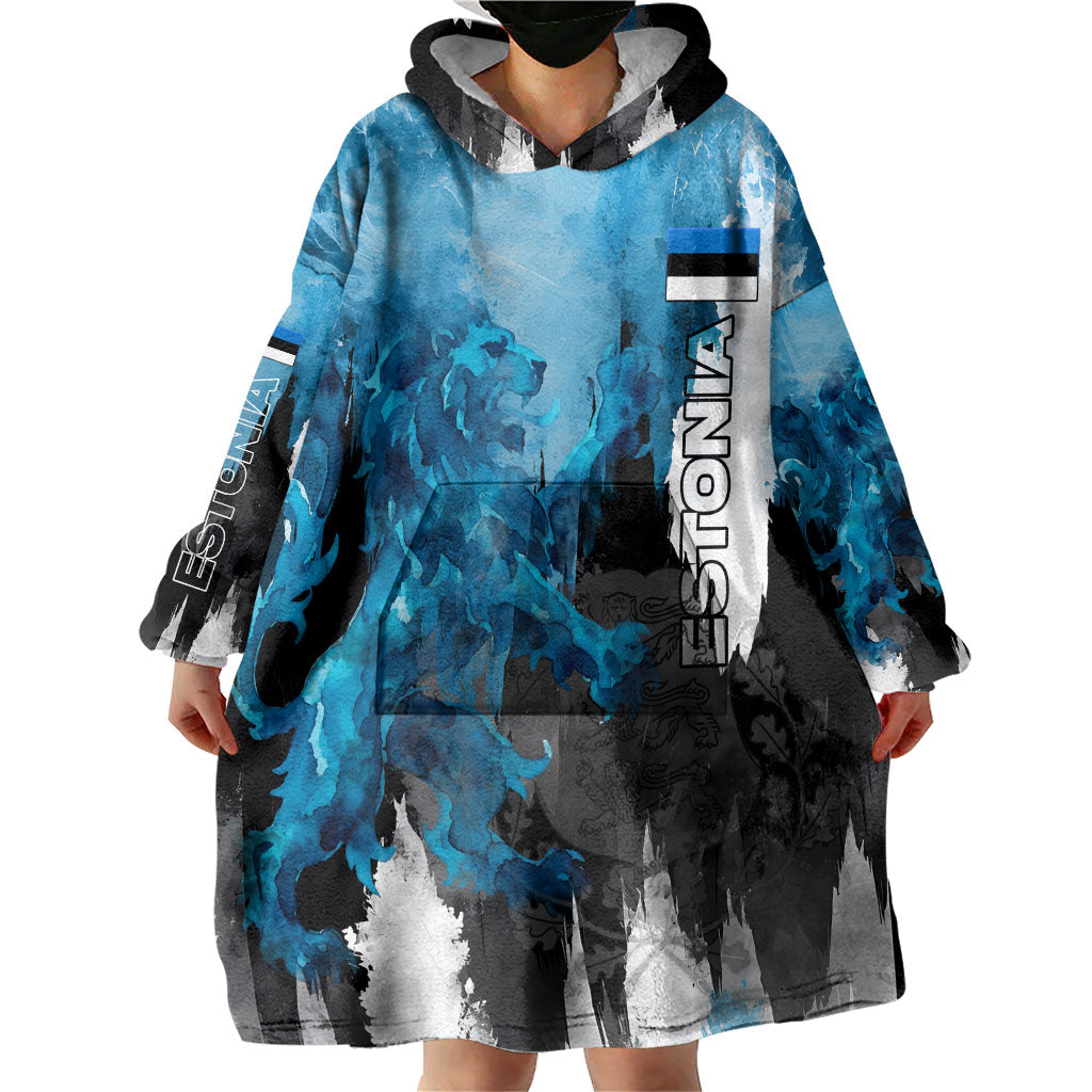 Estonia Elagu Eesti Lions Wearable Blanket Hoodie Watercolor Splash Flag Heraldic