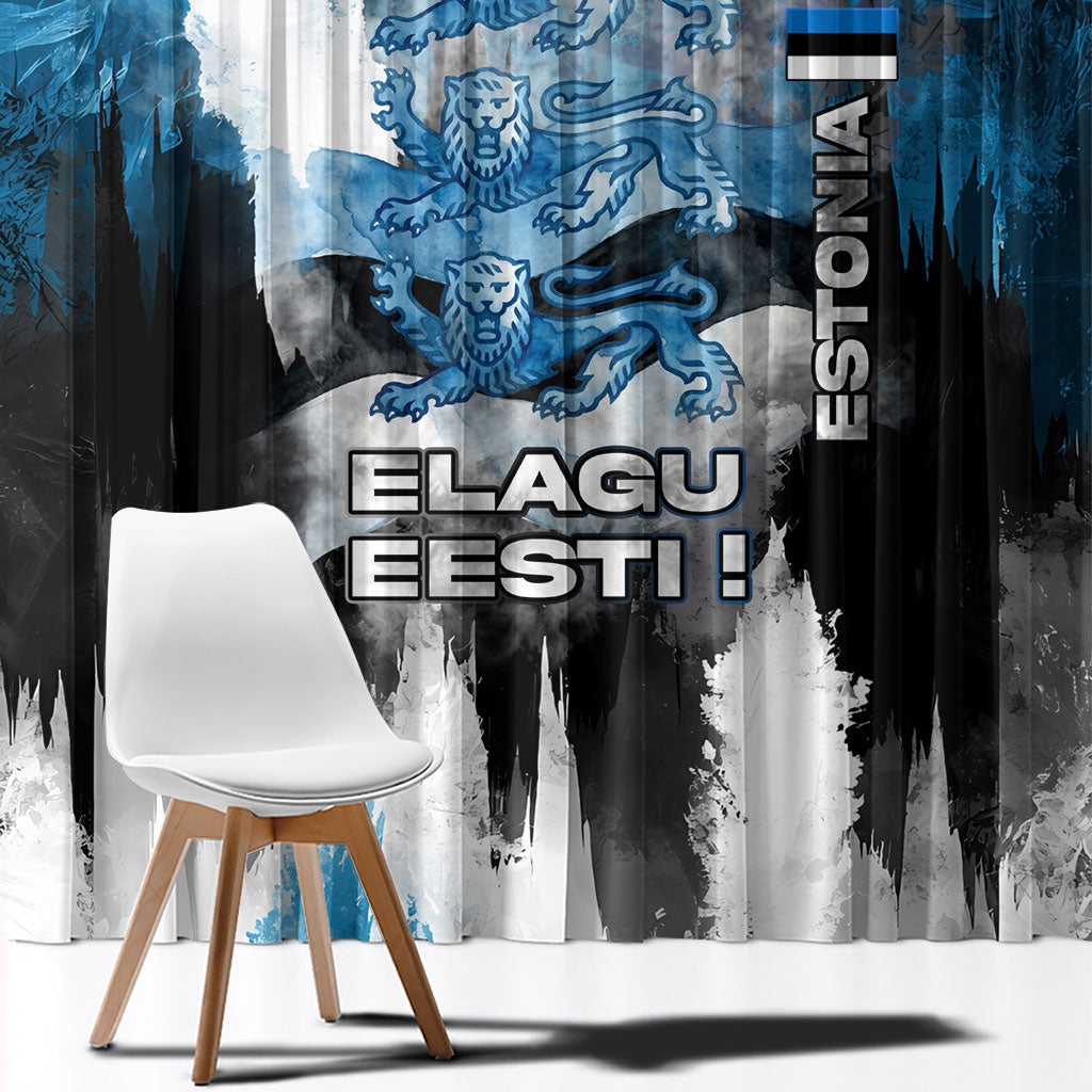 Estonia Elagu Eesti Lions Window Curtain Watercolor Splash Flag Heraldic