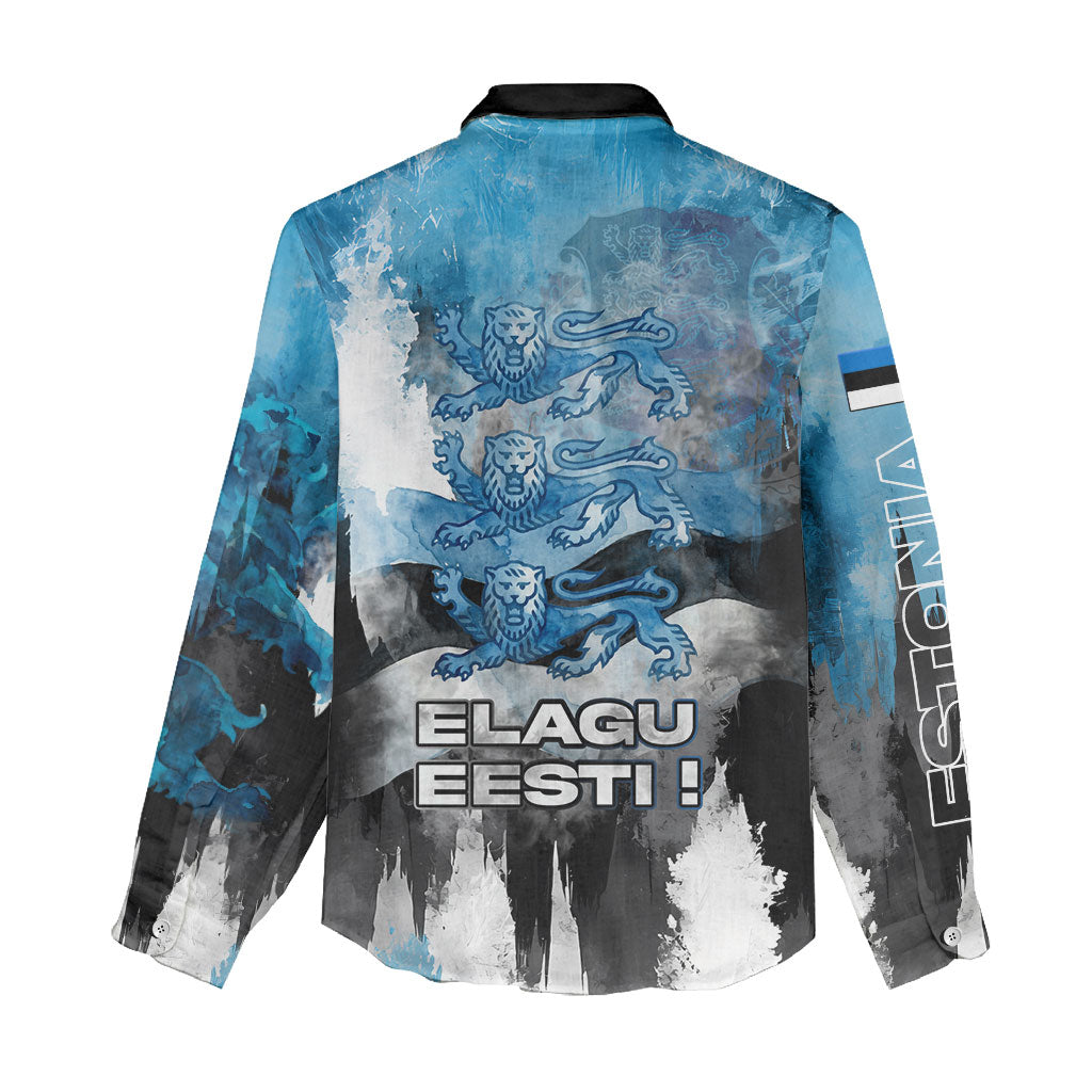 Estonia Elagu Eesti Lions Women Casual Shirt Watercolor Splash Flag Heraldic