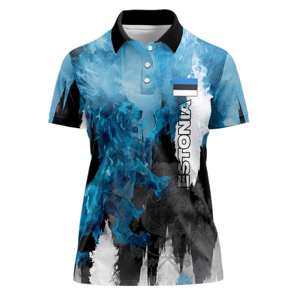 Estonia Elagu Eesti Lions Women Polo Shirt Watercolor Splash Flag Heraldic
