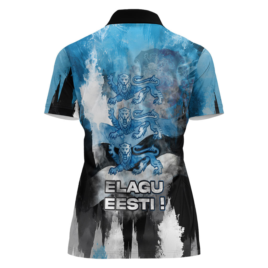 Estonia Elagu Eesti Lions Women Polo Shirt Watercolor Splash Flag Heraldic