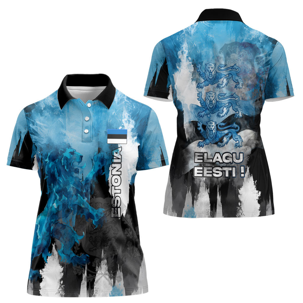Estonia Elagu Eesti Lions Women Polo Shirt Watercolor Splash Flag Heraldic