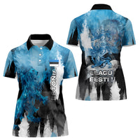 Estonia Elagu Eesti Lions Women Polo Shirt Watercolor Splash Flag Heraldic
