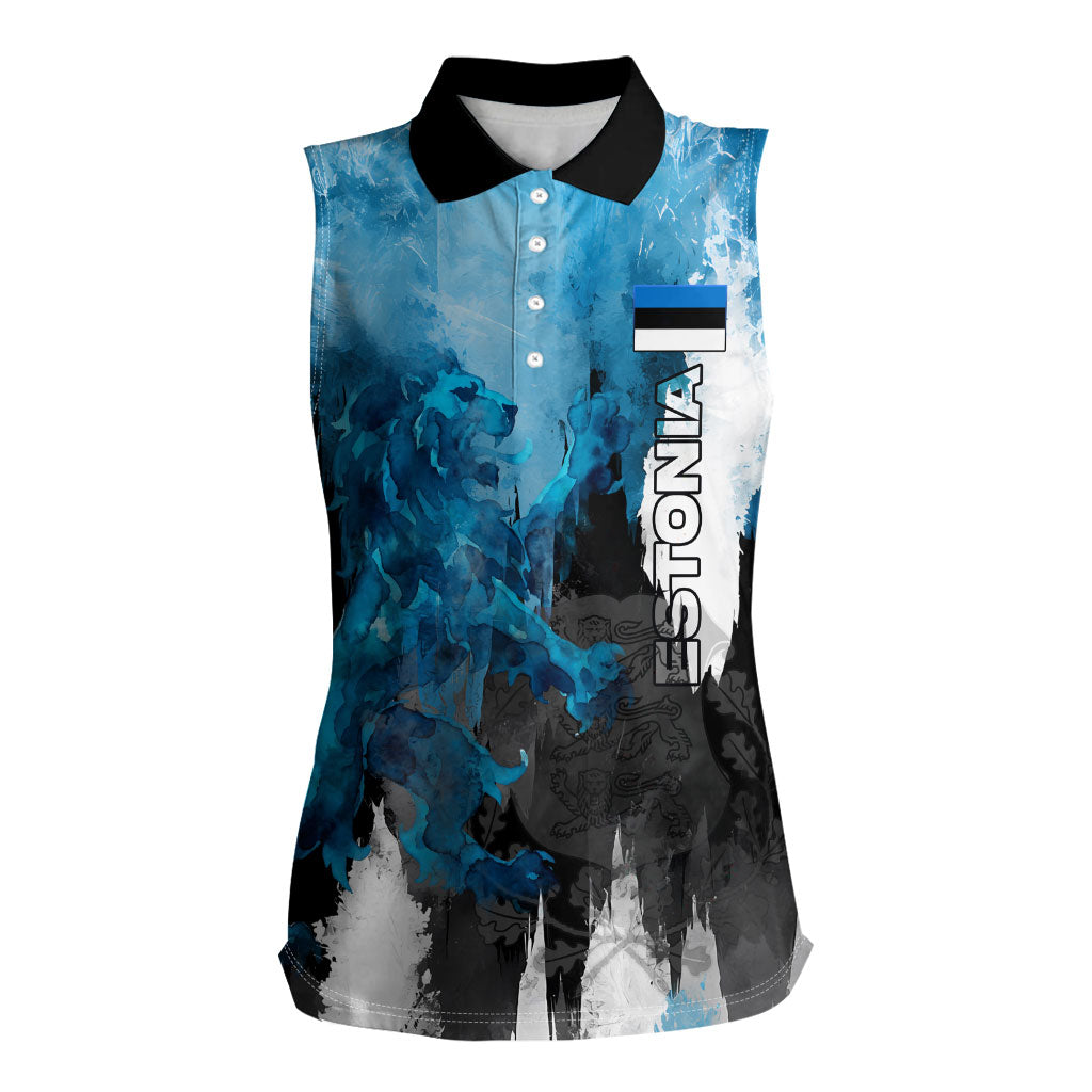 Estonia Elagu Eesti Lions Women Sleeveless Polo Shirt Watercolor Splash Flag Heraldic