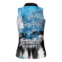 Estonia Elagu Eesti Lions Women Sleeveless Polo Shirt Watercolor Splash Flag Heraldic