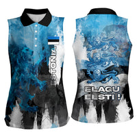 Estonia Elagu Eesti Lions Women Sleeveless Polo Shirt Watercolor Splash Flag Heraldic