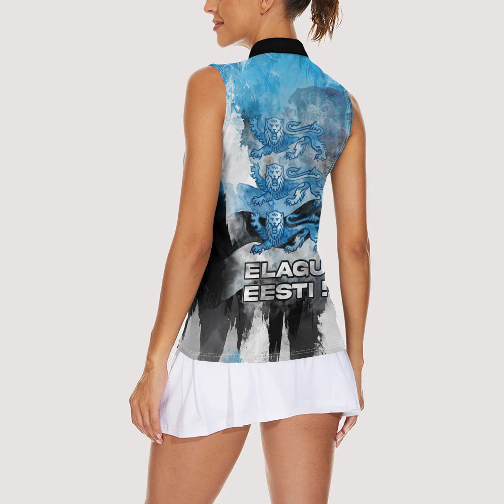 Estonia Elagu Eesti Lions Women Sleeveless Polo Shirt Watercolor Splash Flag Heraldic