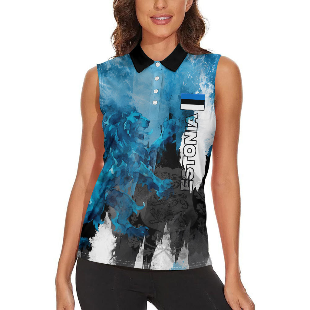 Estonia Elagu Eesti Lions Women Sleeveless Polo Shirt Watercolor Splash Flag Heraldic