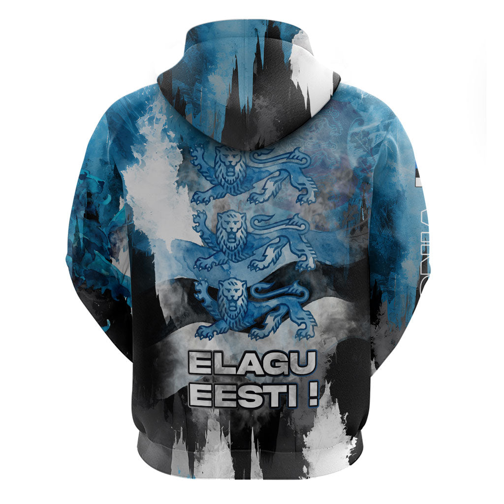 Estonia Elagu Eesti Lions Zip Hoodie Watercolor Splash Flag Heraldic