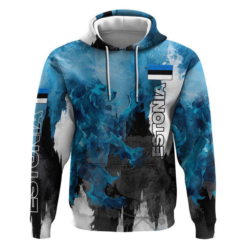 Estonia Elagu Eesti Lions Zip Hoodie Watercolor Splash Flag Heraldic