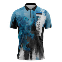 Estonia Elagu Eesti Lions Zipper Polo Shirt Watercolor Splash Flag Heraldic