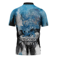 Estonia Elagu Eesti Lions Zipper Polo Shirt Watercolor Splash Flag Heraldic