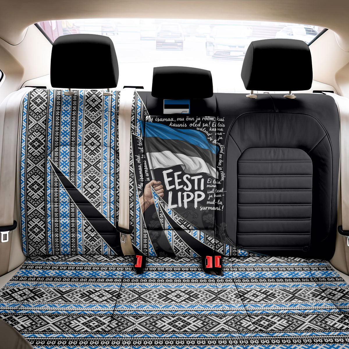 Estonia June 4 1884 Eesti Lipp Back Car Seat Cover Ethnic Traditional Folk Art Flag