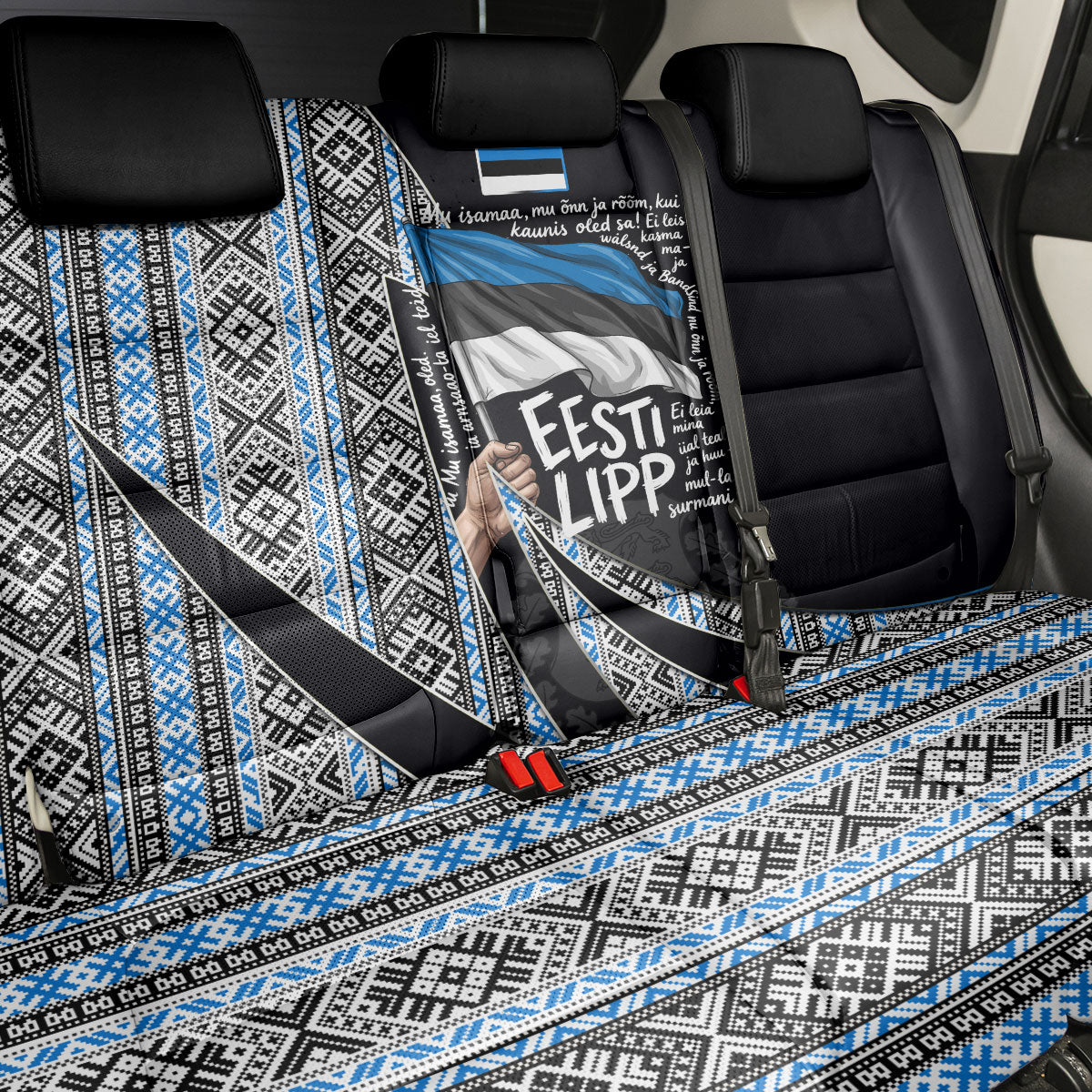 Estonia June 4 1884 Eesti Lipp Back Car Seat Cover Ethnic Traditional Folk Art Flag