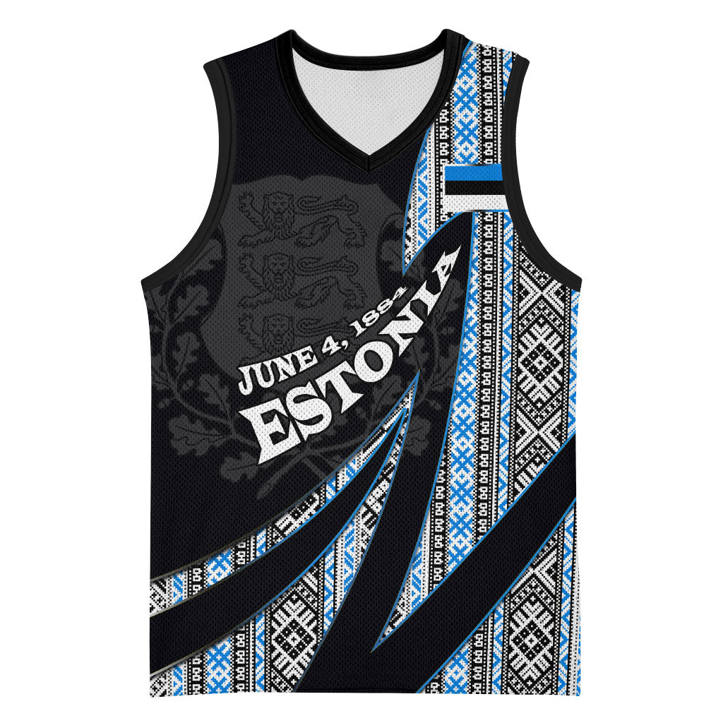 Estonia June 4 1884 Eesti Lipp Basketball Jersey Ethnic Traditional Folk Art Flag