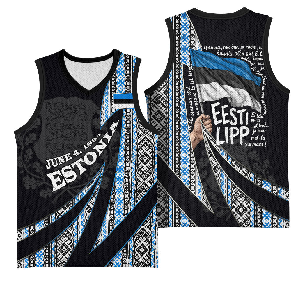 Estonia June 4 1884 Eesti Lipp Basketball Jersey Ethnic Traditional Folk Art Flag