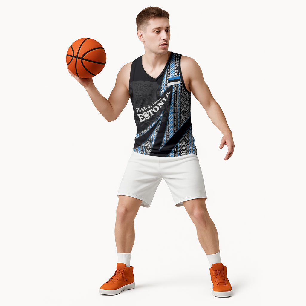 Estonia June 4 1884 Eesti Lipp Basketball Jersey Ethnic Traditional Folk Art Flag