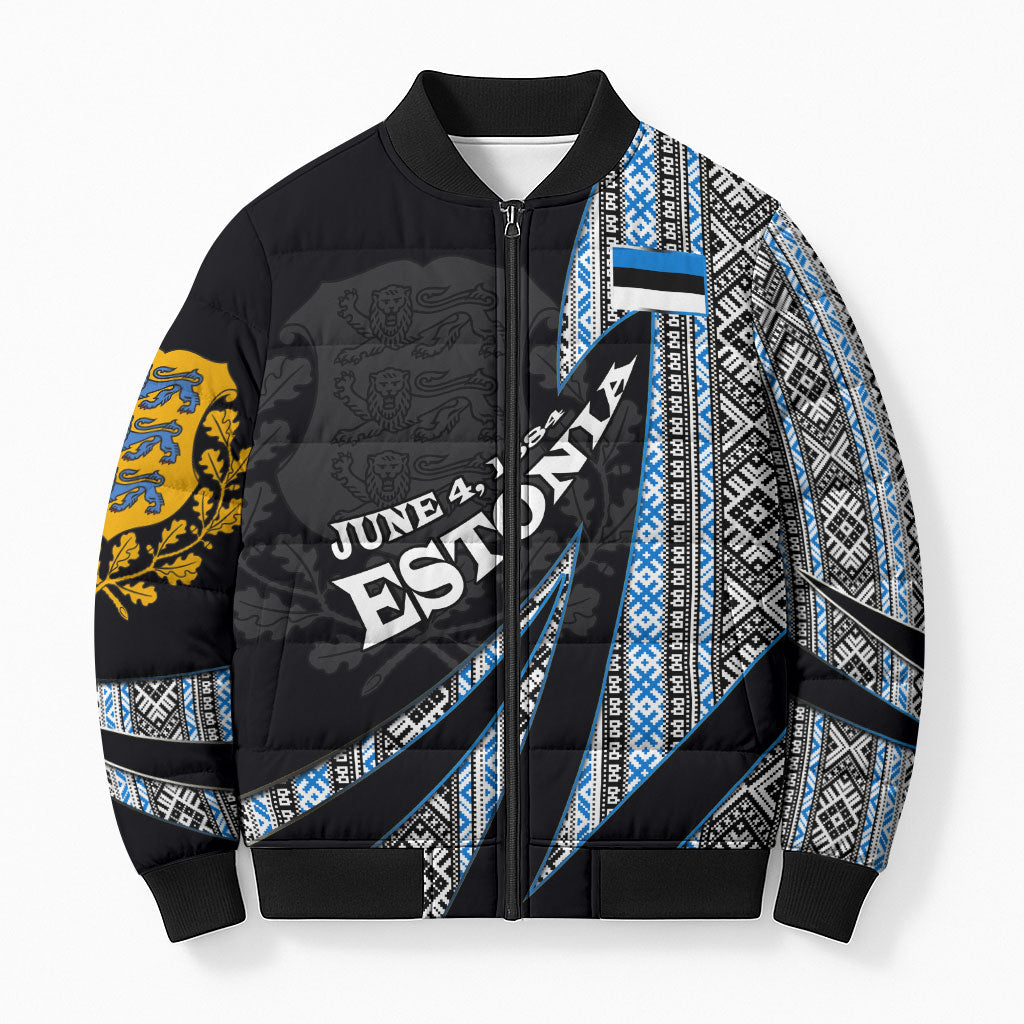 Estonia June 4 1884 Eesti Lipp Bomber Puffer Jacket Ethnic Traditional Folk Art Flag
