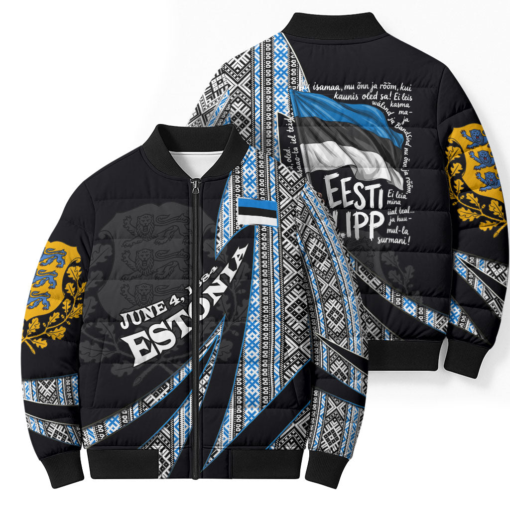 Estonia June 4 1884 Eesti Lipp Bomber Puffer Jacket Ethnic Traditional Folk Art Flag