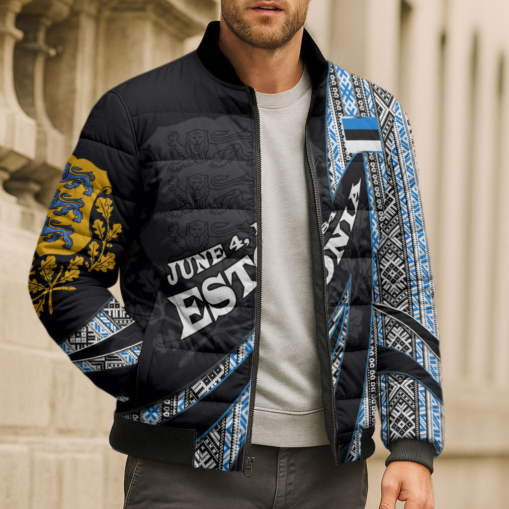 Estonia June 4 1884 Eesti Lipp Bomber Puffer Jacket Ethnic Traditional Folk Art Flag