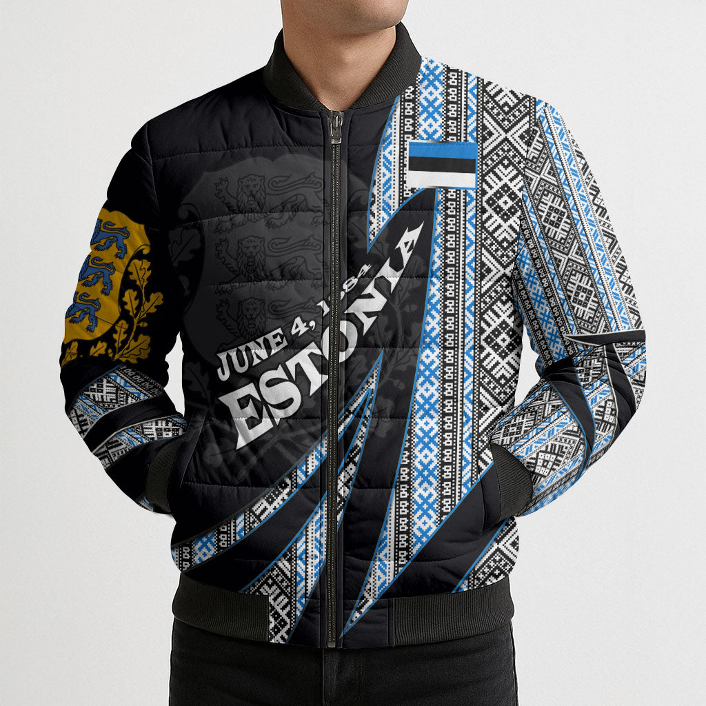 Estonia June 4 1884 Eesti Lipp Bomber Puffer Jacket Ethnic Traditional Folk Art Flag