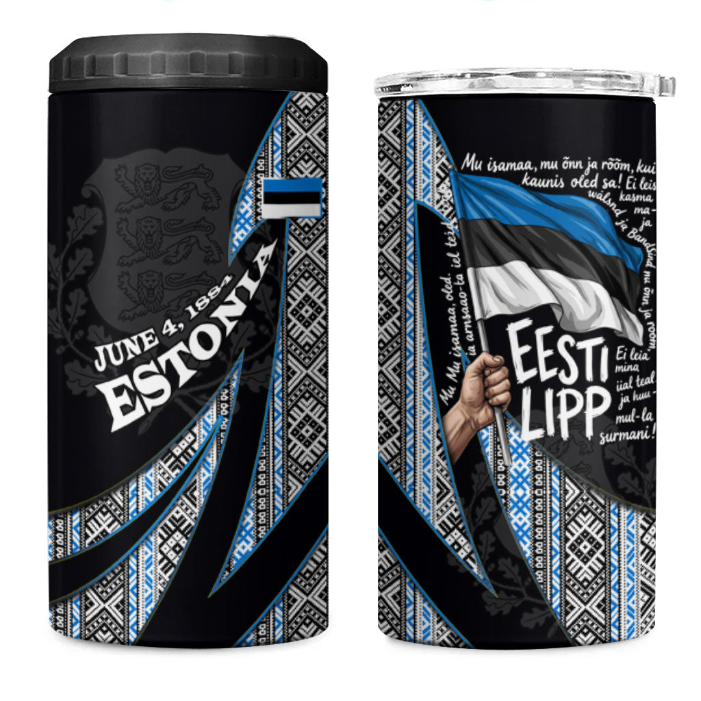 Estonia June 4 1884 Eesti Lipp 4 in 1 Can Cooler Tumbler Ethnic Traditional Folk Art Flag