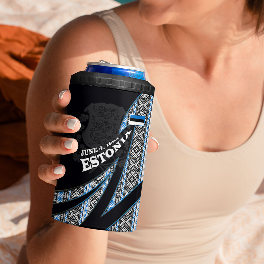 Estonia June 4 1884 Eesti Lipp 4 in 1 Can Cooler Tumbler Ethnic Traditional Folk Art Flag