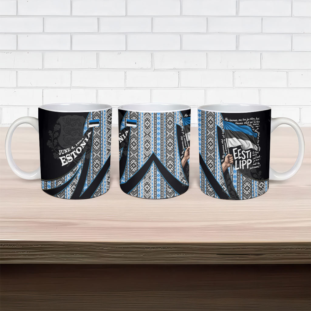 Estonia June 4 1884 Eesti Lipp Ceramic Mug Ethnic Traditional Folk Art Flag