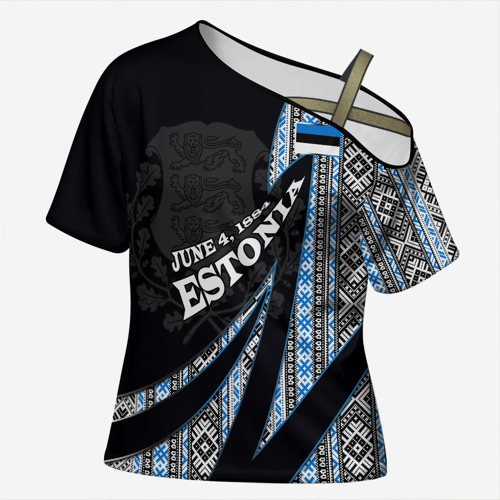 Estonia June 4 1884 Eesti Lipp Cross Shoulder Shirt Ethnic Traditional Folk Art Flag