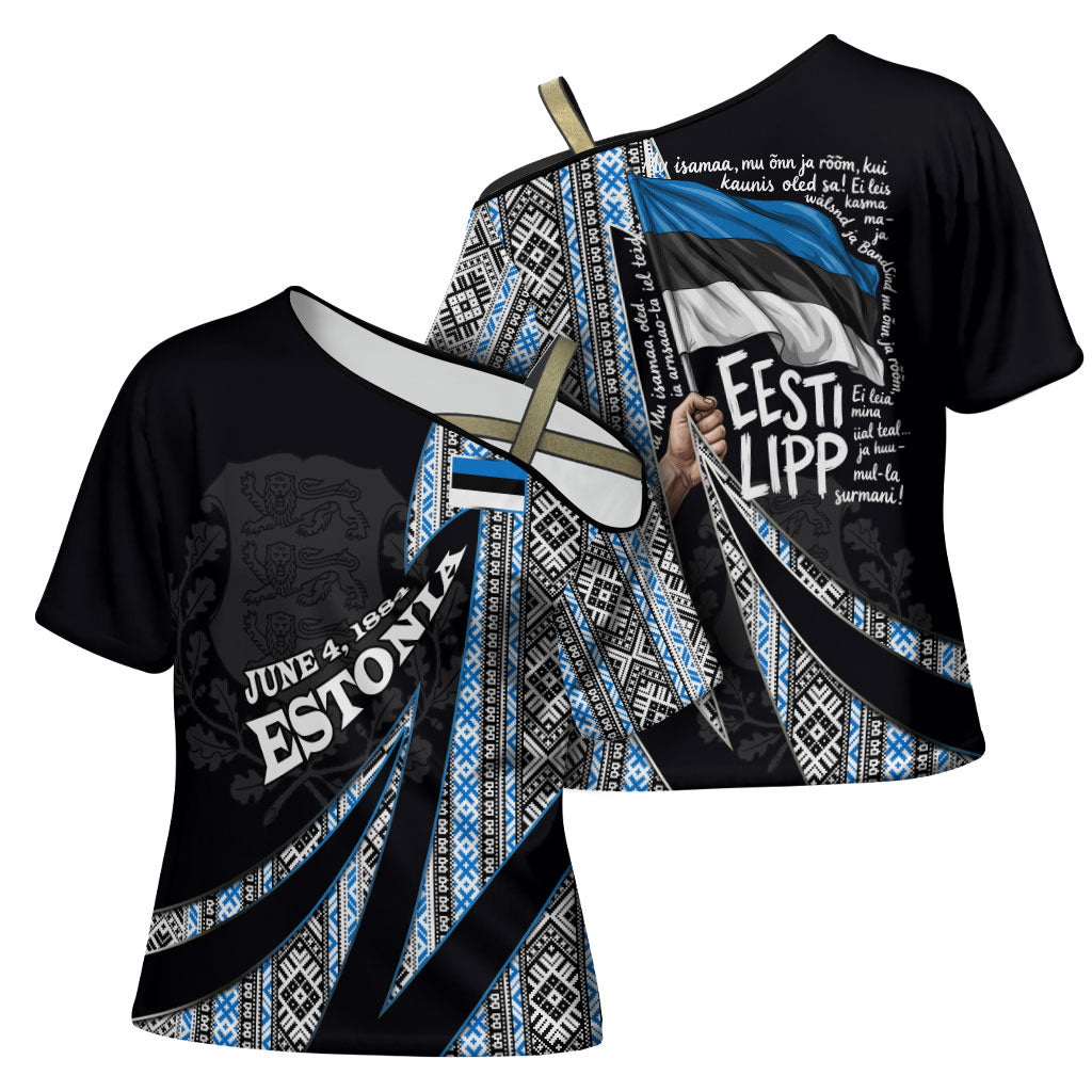 Estonia June 4 1884 Eesti Lipp Cross Shoulder Shirt Ethnic Traditional Folk Art Flag