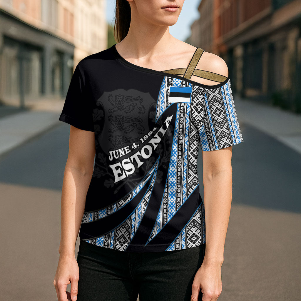 Estonia June 4 1884 Eesti Lipp Cross Shoulder Shirt Ethnic Traditional Folk Art Flag