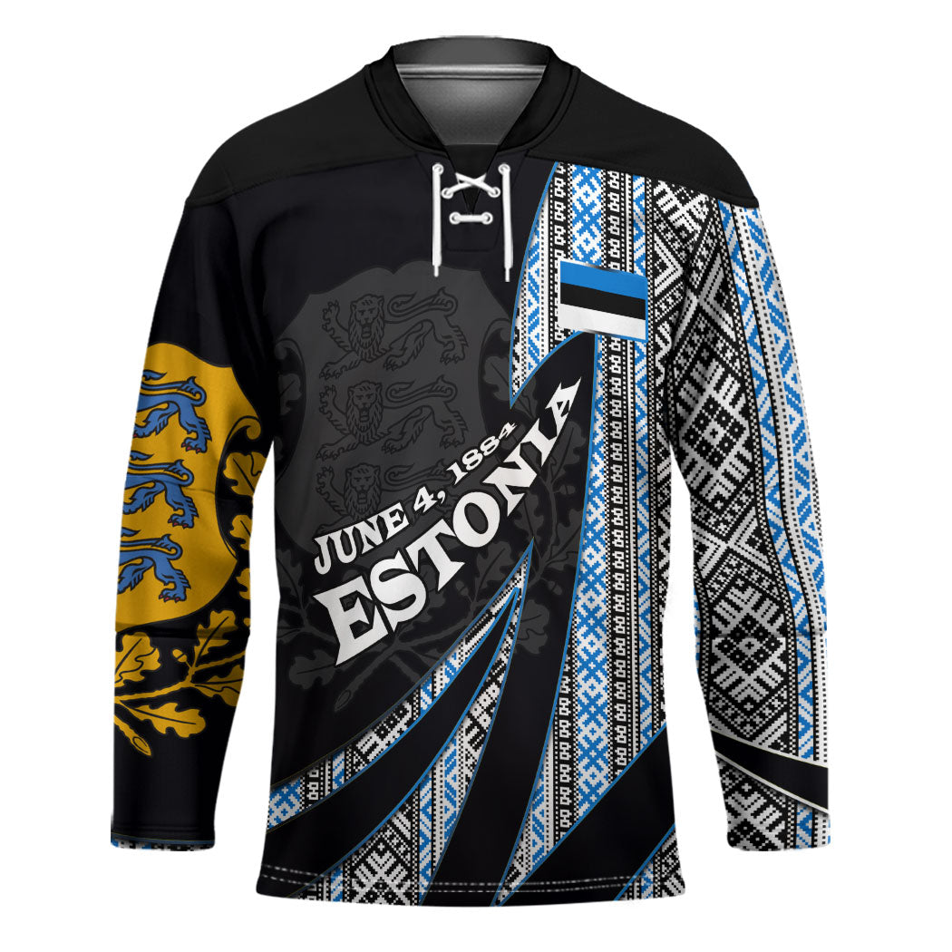 Estonia June 4 1884 Eesti Lipp Hockey Jersey Ethnic Traditional Folk Art Flag