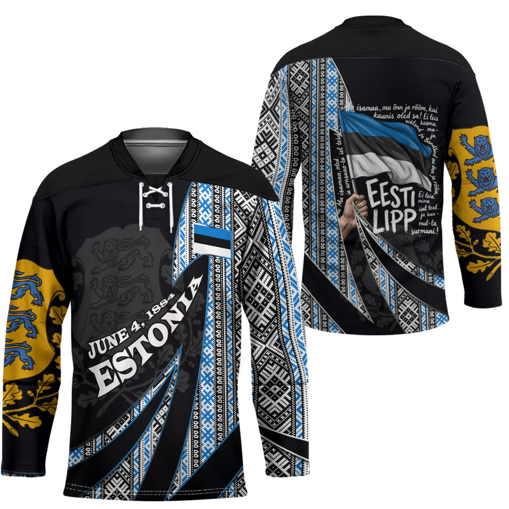 Estonia June 4 1884 Eesti Lipp Hockey Jersey Ethnic Traditional Folk Art Flag