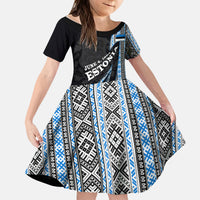 Estonia June 4 1884 Eesti Lipp Kid Short Sleeve Dress Ethnic Traditional Folk Art Flag