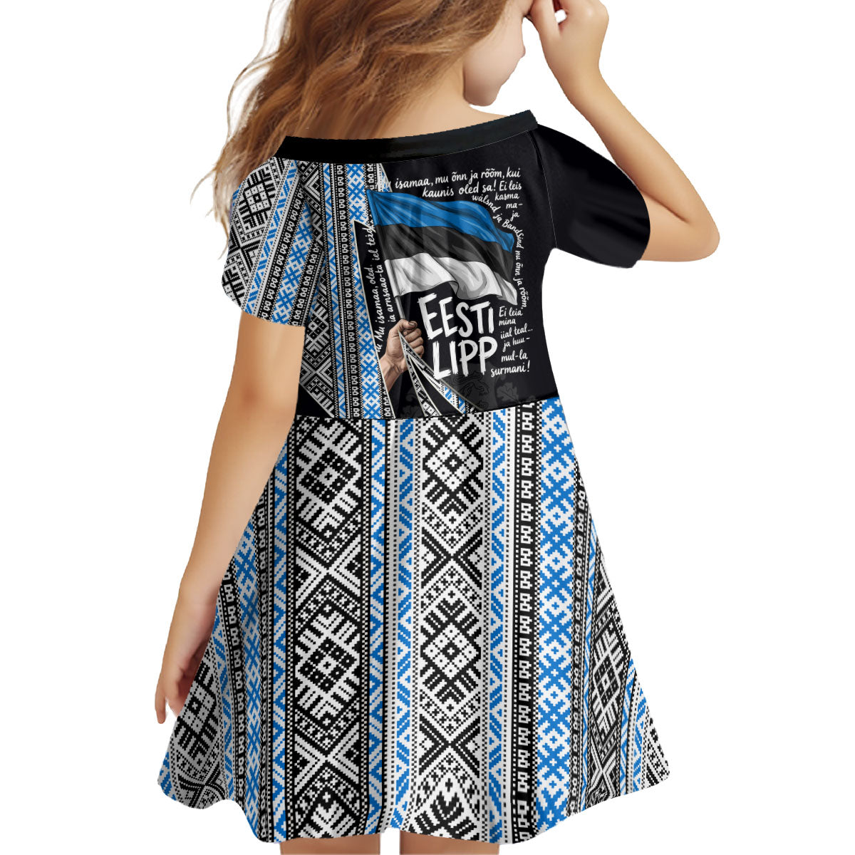 Estonia June 4 1884 Eesti Lipp Kid Short Sleeve Dress Ethnic Traditional Folk Art Flag