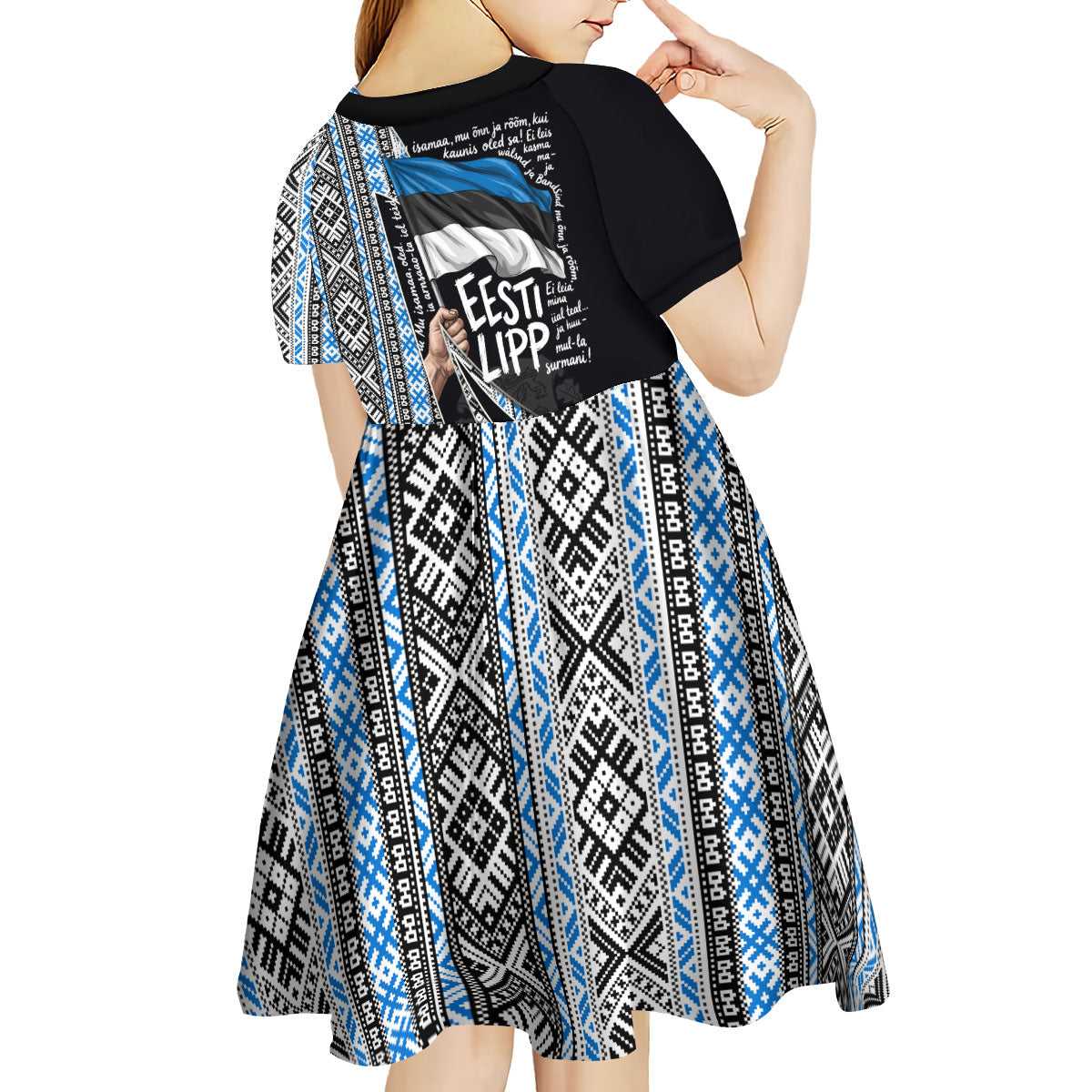 Estonia June 4 1884 Eesti Lipp Kid Short Sleeve Dress Ethnic Traditional Folk Art Flag