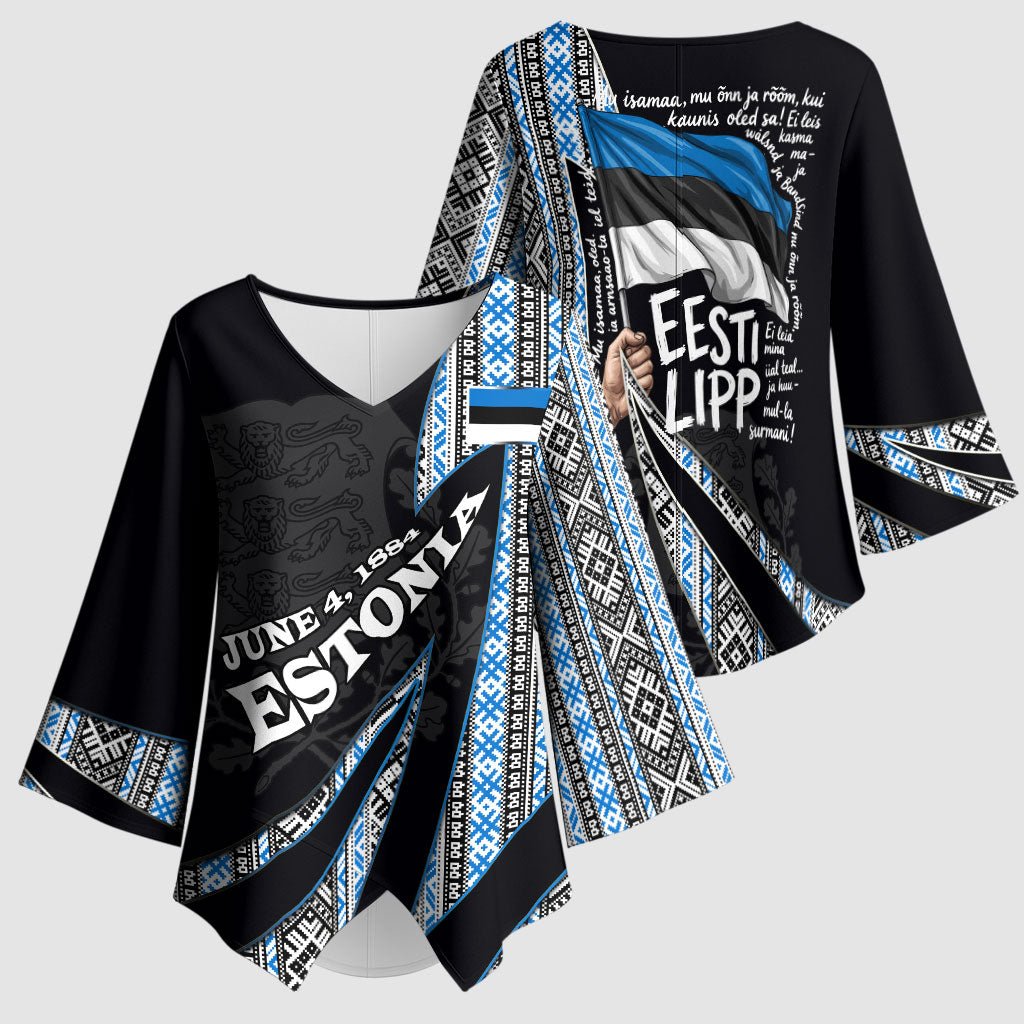 Estonia June 4 1884 Eesti Lipp Kimono Sleeve Blouse Ethnic Traditional Folk Art Flag