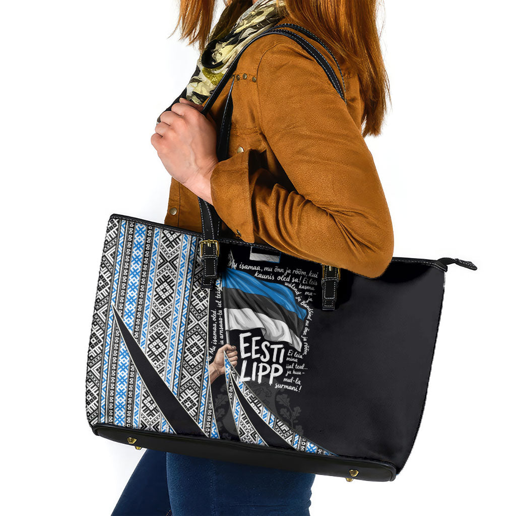 Estonia June 4 1884 Eesti Lipp Leather Tote Bag Ethnic Traditional Folk Art Flag
