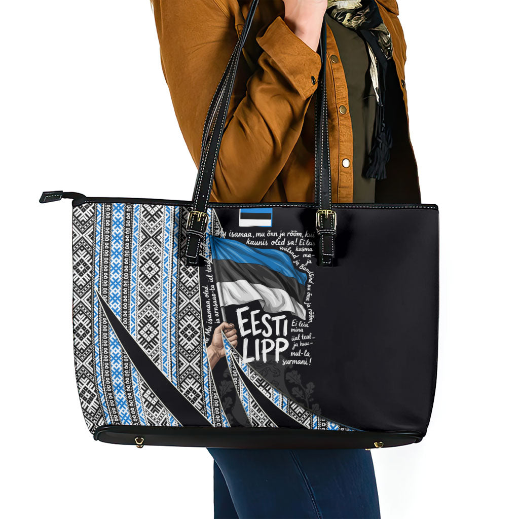 Estonia June 4 1884 Eesti Lipp Leather Tote Bag Ethnic Traditional Folk Art Flag