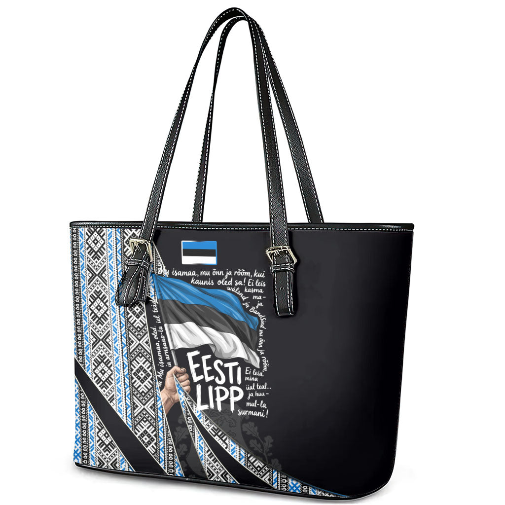 Estonia June 4 1884 Eesti Lipp Leather Tote Bag Ethnic Traditional Folk Art Flag