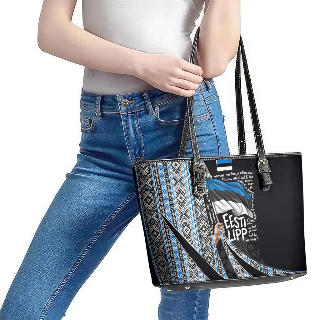 Estonia June 4 1884 Eesti Lipp Leather Tote Bag Ethnic Traditional Folk Art Flag