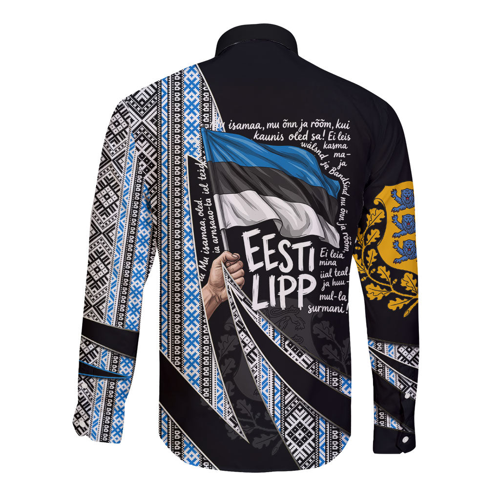 Estonia June 4 1884 Eesti Lipp Long Sleeve Button Shirt Ethnic Traditional Folk Art Flag