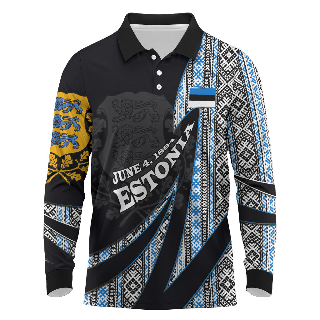 Estonia June 4 1884 Eesti Lipp Long Sleeve Polo Shirt Ethnic Traditional Folk Art Flag