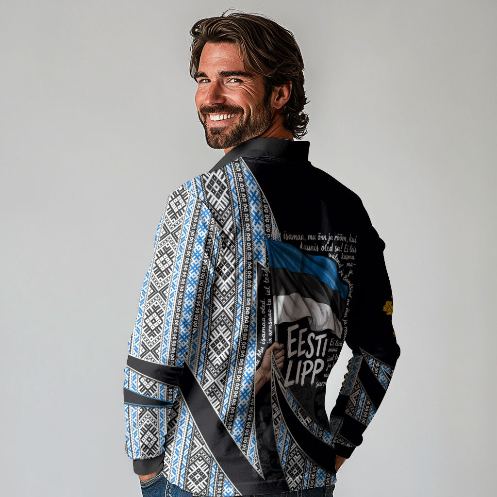Estonia June 4 1884 Eesti Lipp Long Sleeve Polo Shirt Ethnic Traditional Folk Art Flag